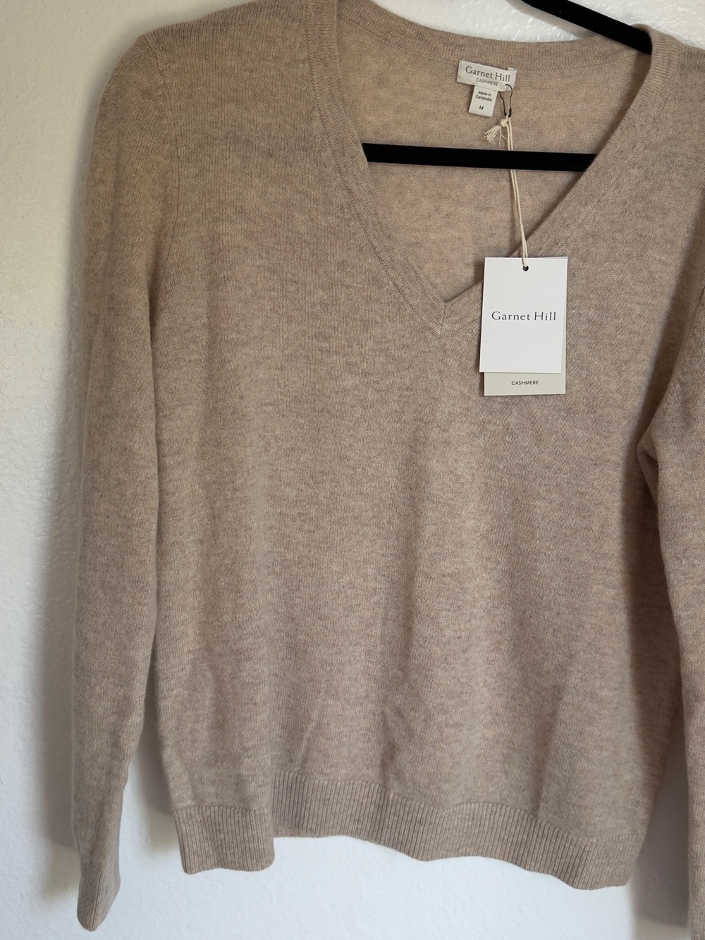 Garnet Hill Women's V-Neck Sweater in Light Beige - Picture 3 of 5